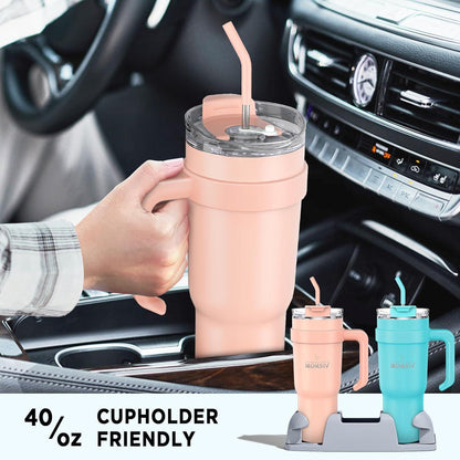 40oz Thermobecher mit Stroh und Griff, Doppelwandig, Vakuumisolierter