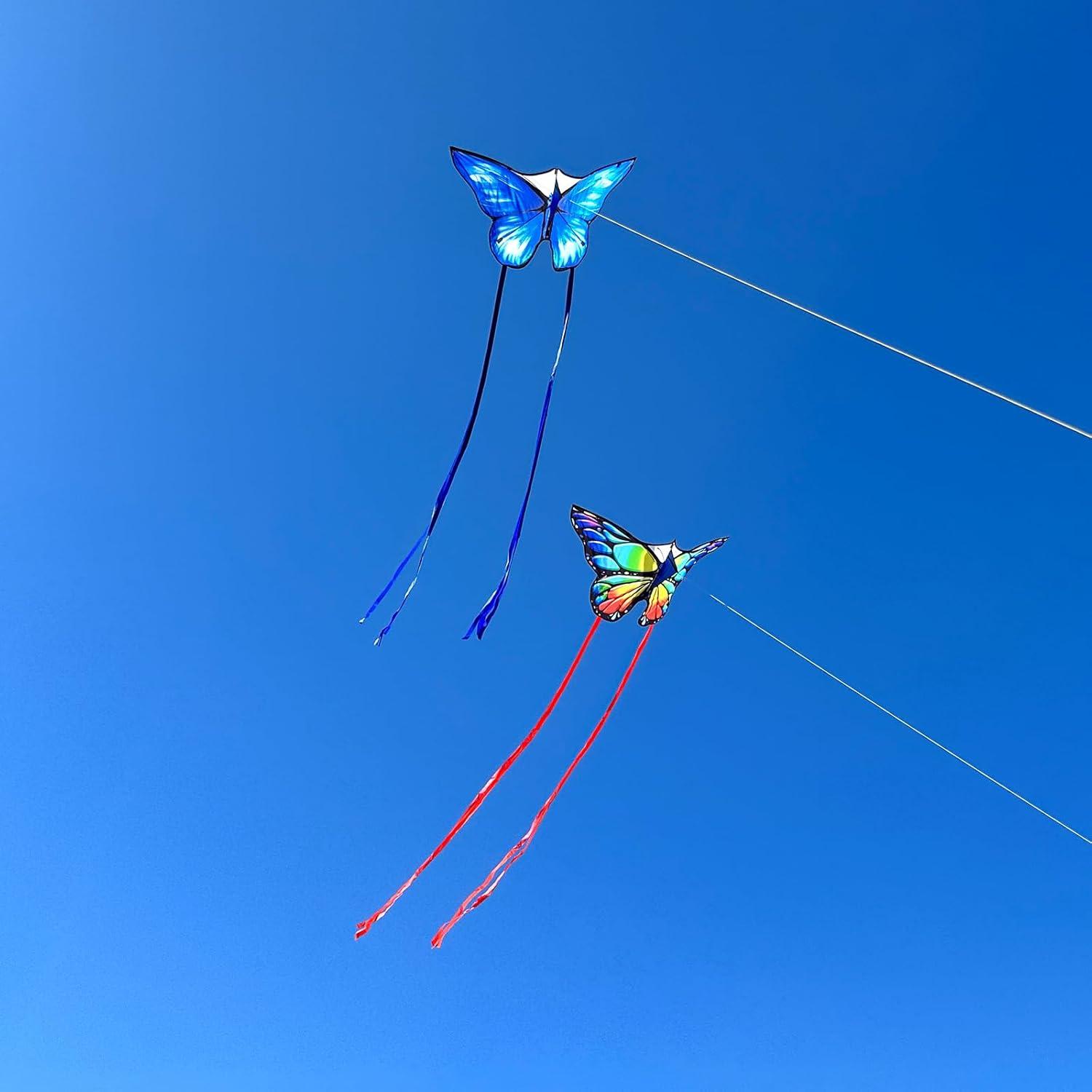 Drachen für Kinder und Erwachsene blau/bunt Schmetterlings-Set 2er