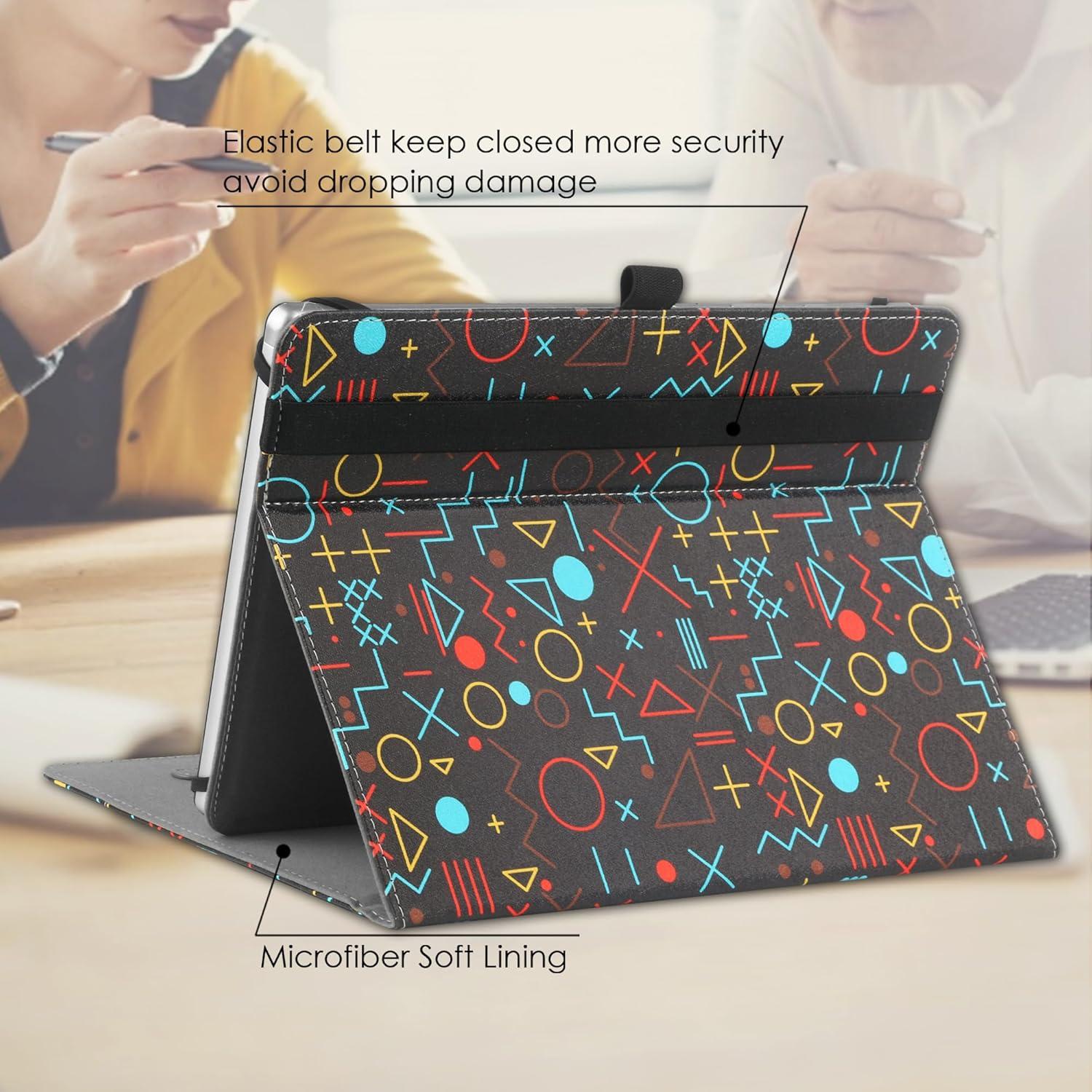 Universal Tablet Hülle 9-10.5 Zoll PU Leder Stand Folio Multi-Viewing Angles mit Handschlaufe & Silikon Band-Geometrisches Muster