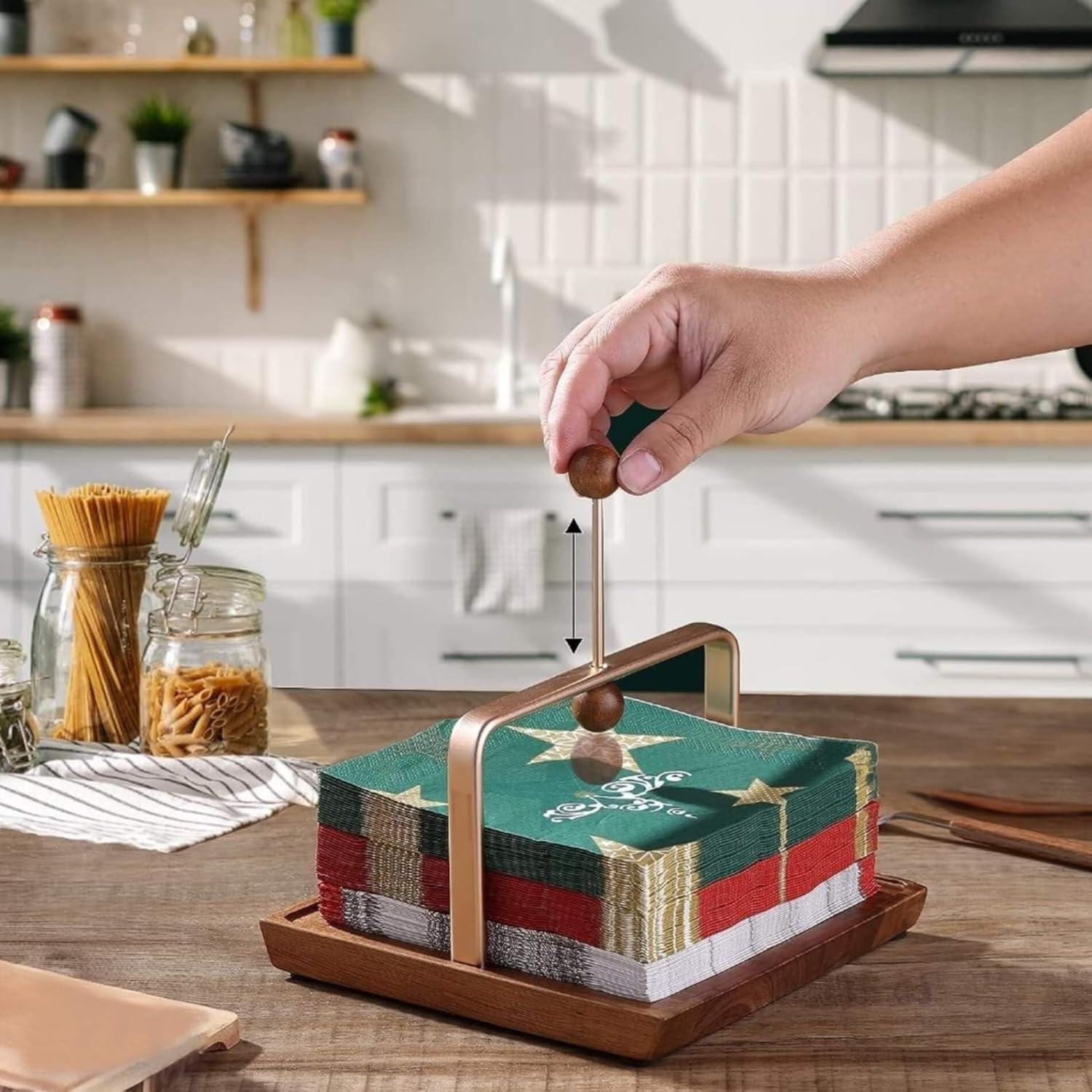 Rustikaler Serviettenhalter aus Holz für Küche und Tisch, Landhausstil