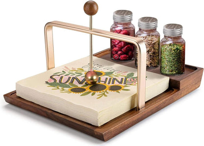 Serviettenhalter Akazienholz rustikal mit Salz Pfeffer