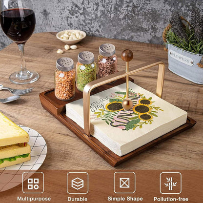 Serviettenhalter aus Akazienholz mit Salz und Pfefferfächer