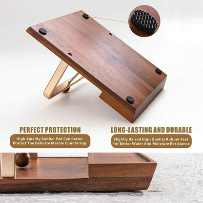 Serviettenhalter aus Akazienholz mit Gewürzregal, rustikal, für Tischdekoration