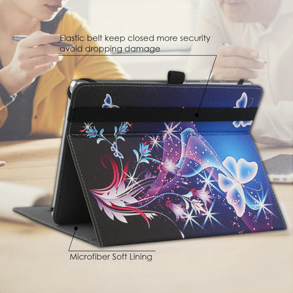 Universal Tablet Hülle 9-10.5 Zoll PU Leder Stand Folio mit Handschlaufe - Multi-Winkel Silikon Band - Lila Schmetterling