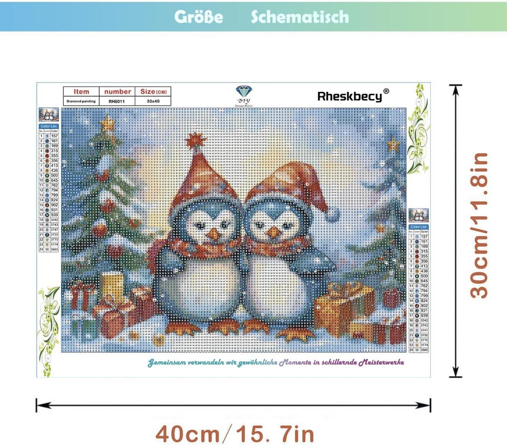Weihnachts-Diamant-Malset 5D DIY Pinguin 30x30cm Home Wand Dekor