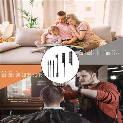 6er-Set Haarkamm Rattenschwanz Kantenborstenbürste Damen Friseure Schwarz