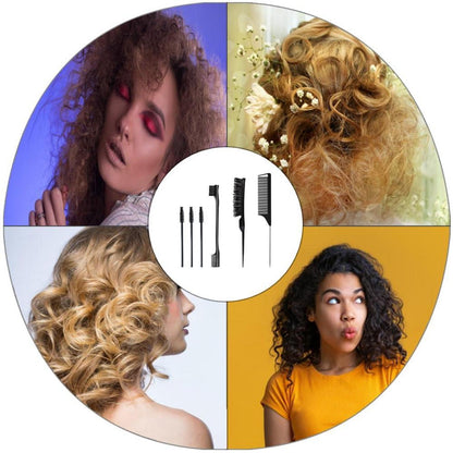 6er-Set Haarkamm Rattenschwanz Kantenborstenbürste Damen Friseure Schwarz