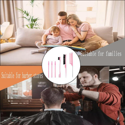 6er-Set Haarkamm Borsten Haarbürste Kanten Bürste Rattenschwanz Sleek Bun Pink