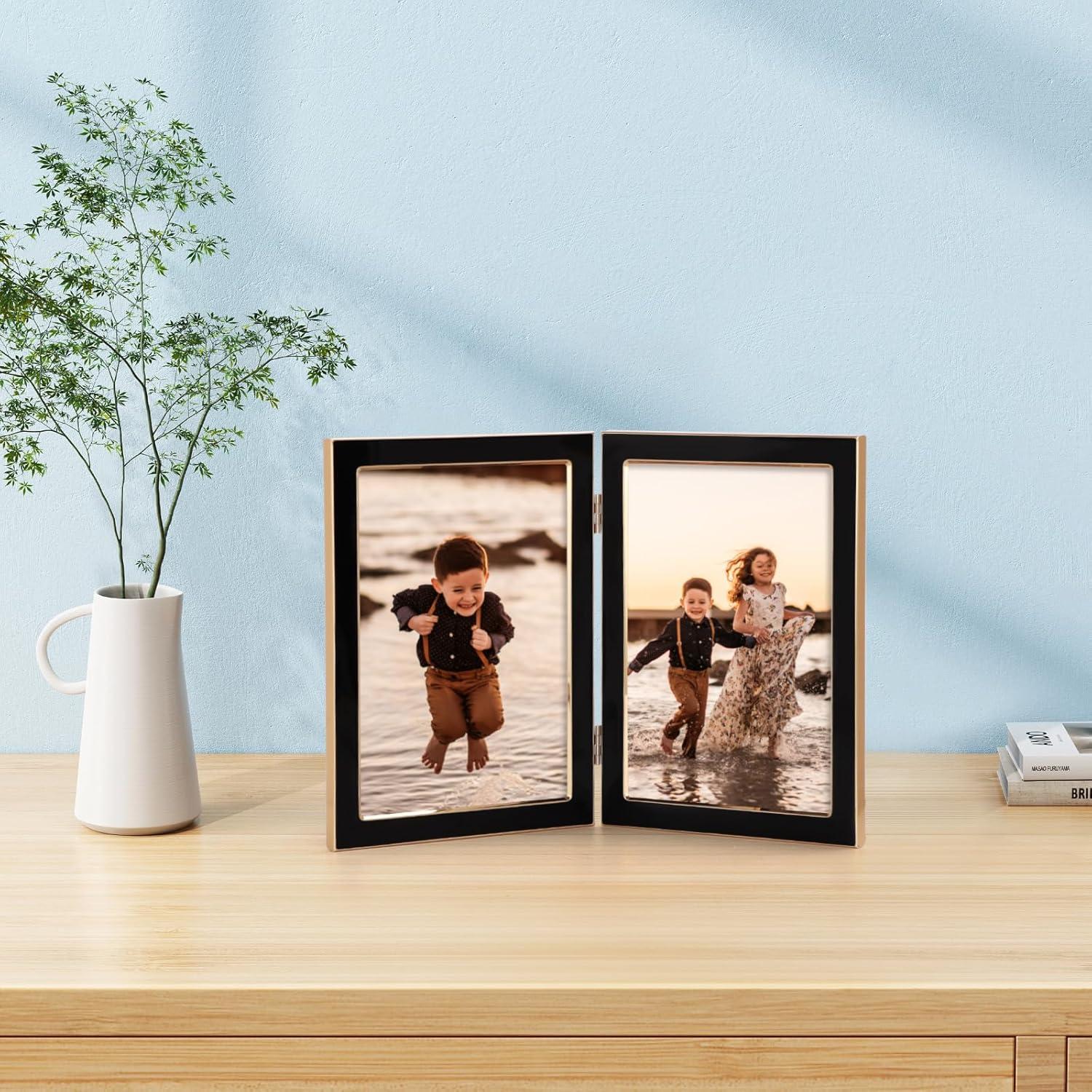 Doppelter Bilderrahmen 13x18cm Schwarz Gold Metallumrandung Fotorahmen