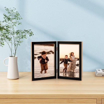 Doppelter Bilderrahmen 13x18cm Schwarz Gold Metallumrandung Fotorahmen