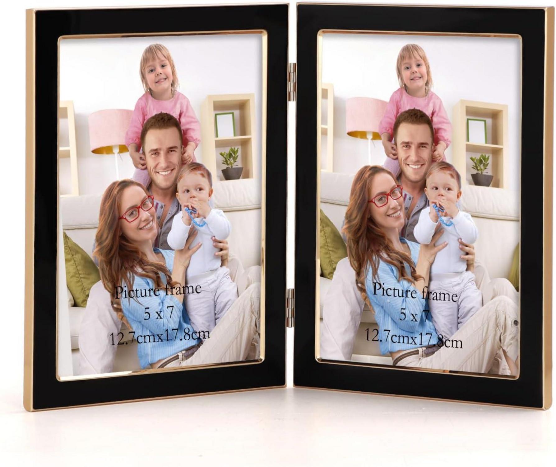 Doppelter Bilderrahmen 13x18cm Schwarz Gold Metallumrandung Fotorahmen