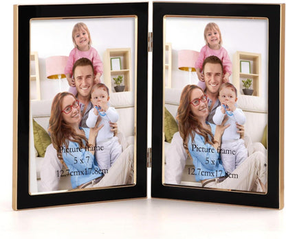 Doppelter Bilderrahmen 13x18cm Schwarz Gold Metallumrandung Fotorahmen