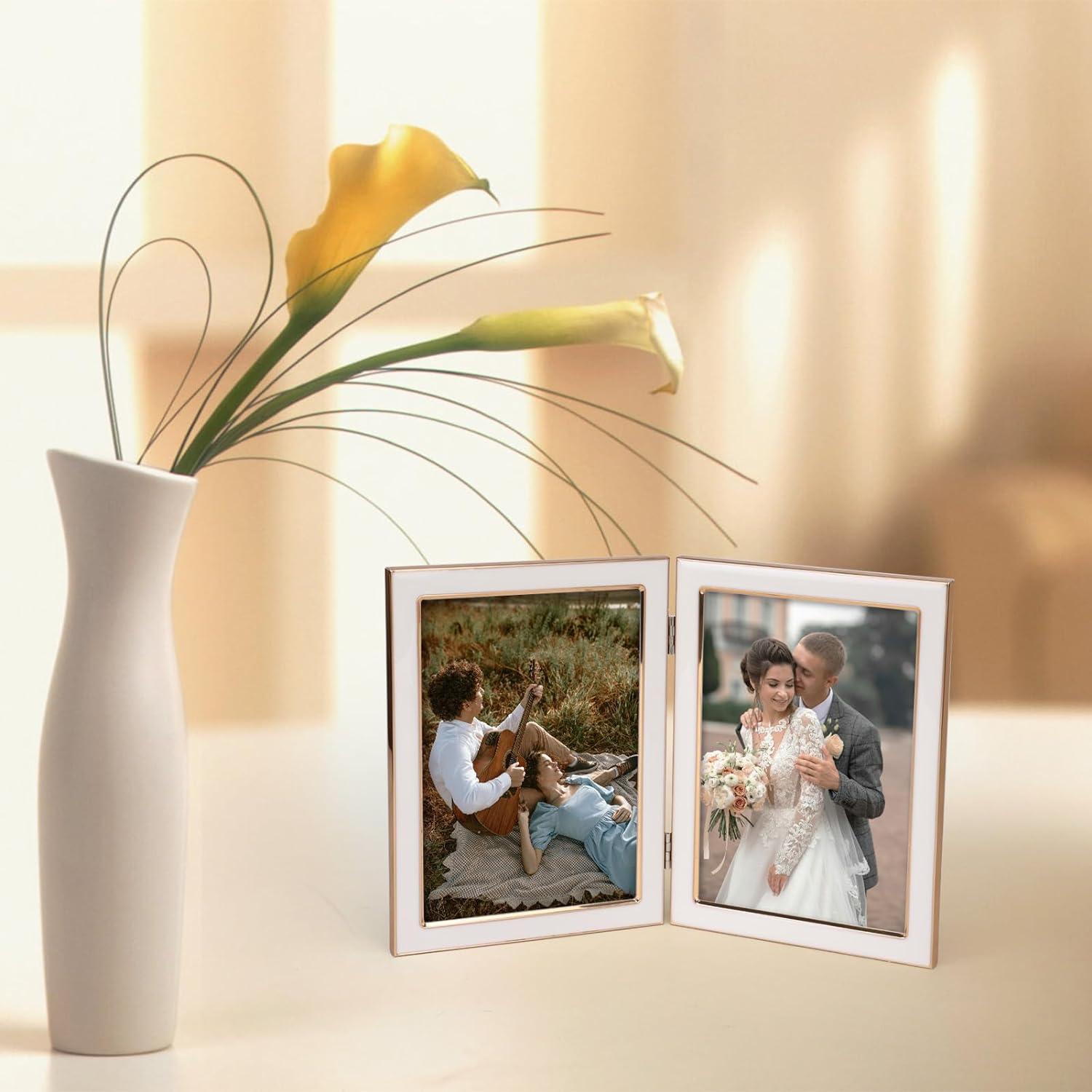 Doppelter Bilderrahmen 10x15cm Weiß Klappbar Fotorahmen mit Glas