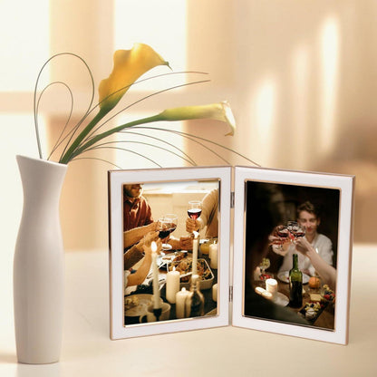 Doppelter Bilderrahmen 13x18cm Weiß Goldener Metallrahmen