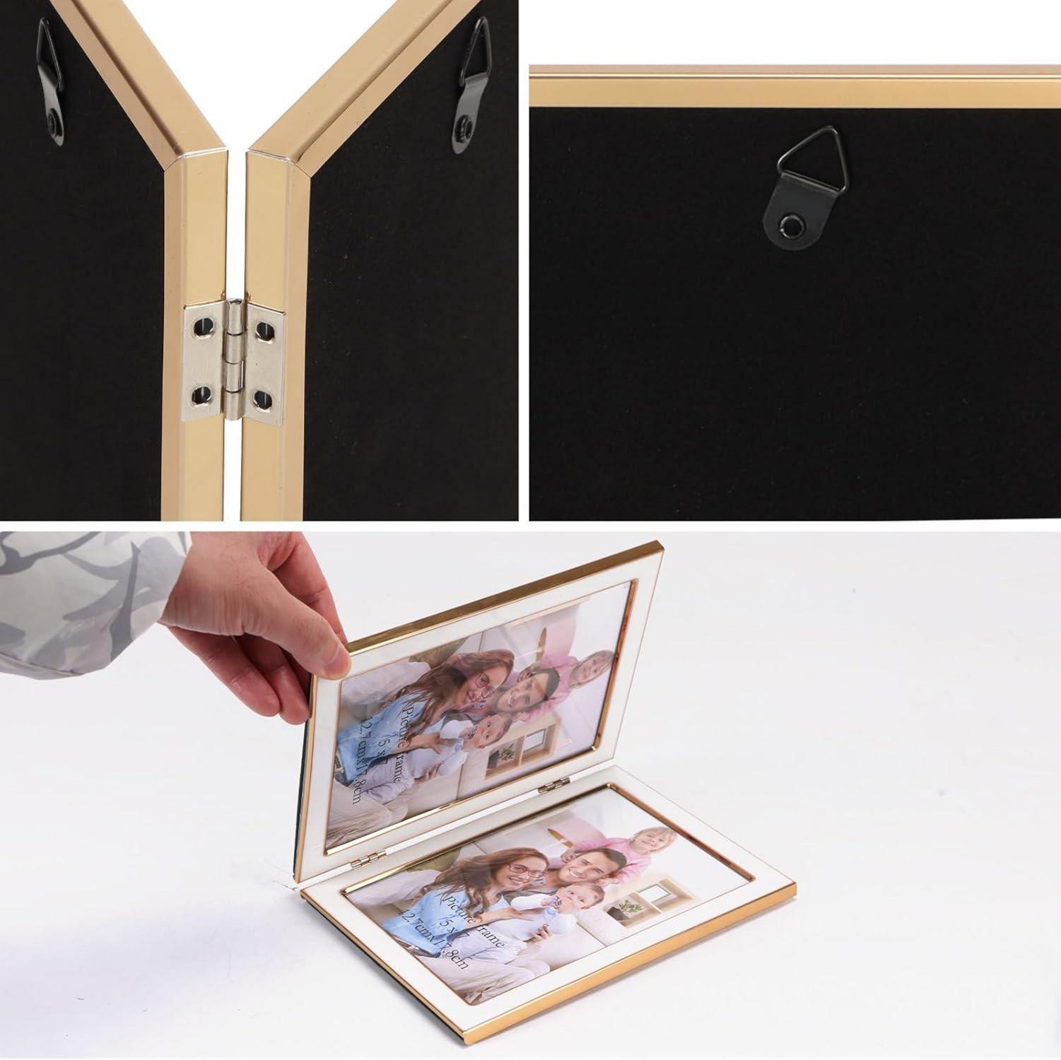 Doppelter Bilderrahmen 13x18cm Weiß Gehärtetes Glas Goldener Rahmen
