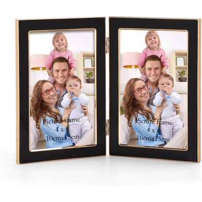 Doppelter Bilderrahmen 10x15cm Schwarz Klappbar Fotorahmen