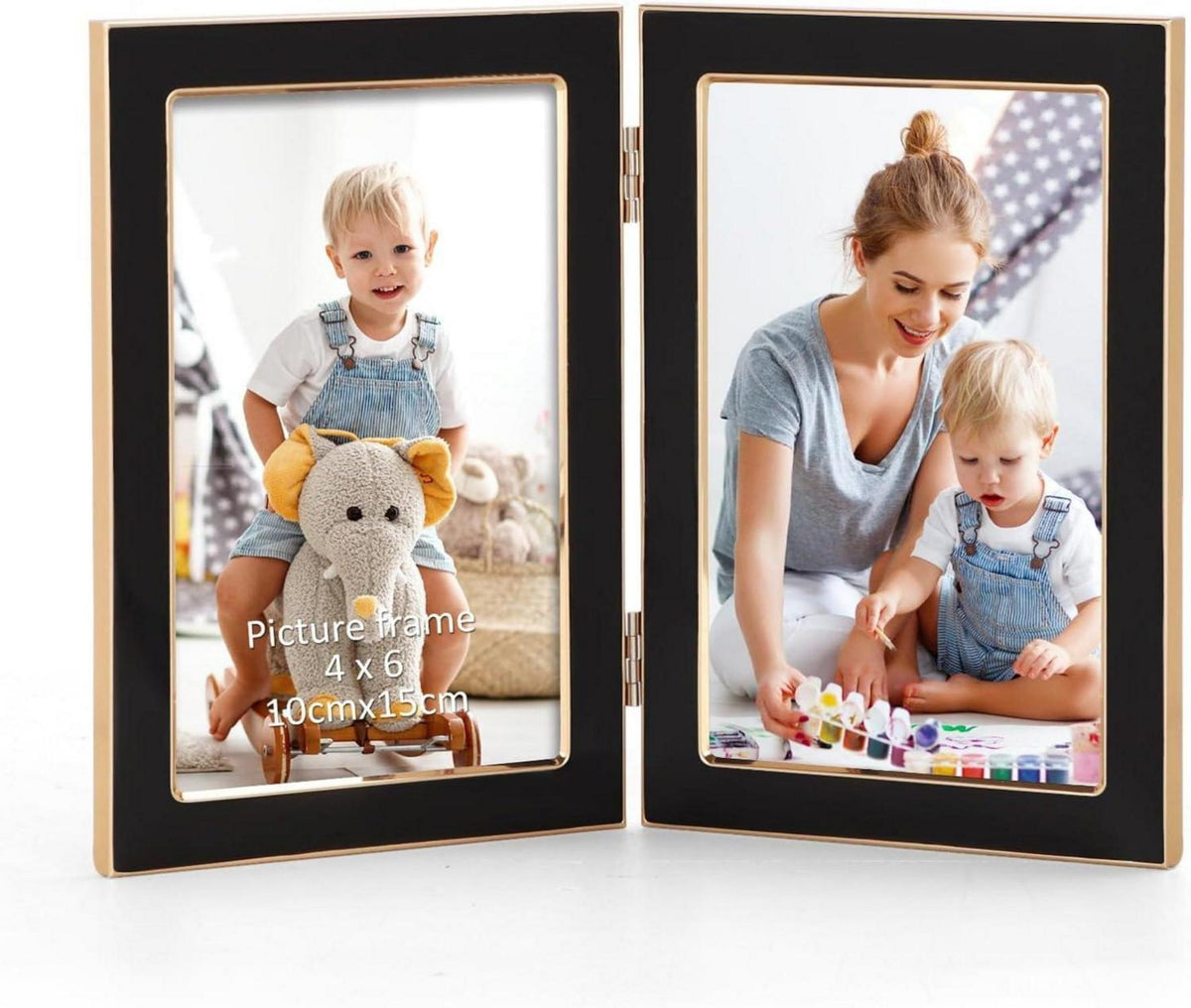 Doppelter Bilderrahmen Schwarz 10x15cm Fotorahmen Gehärtetes Glas