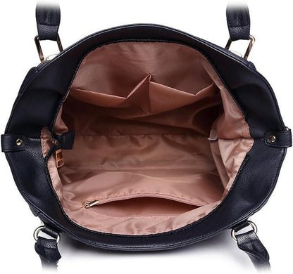 Damen Tote Umhängetasche Schultertasche, Elegante Handtasche Navy Leder