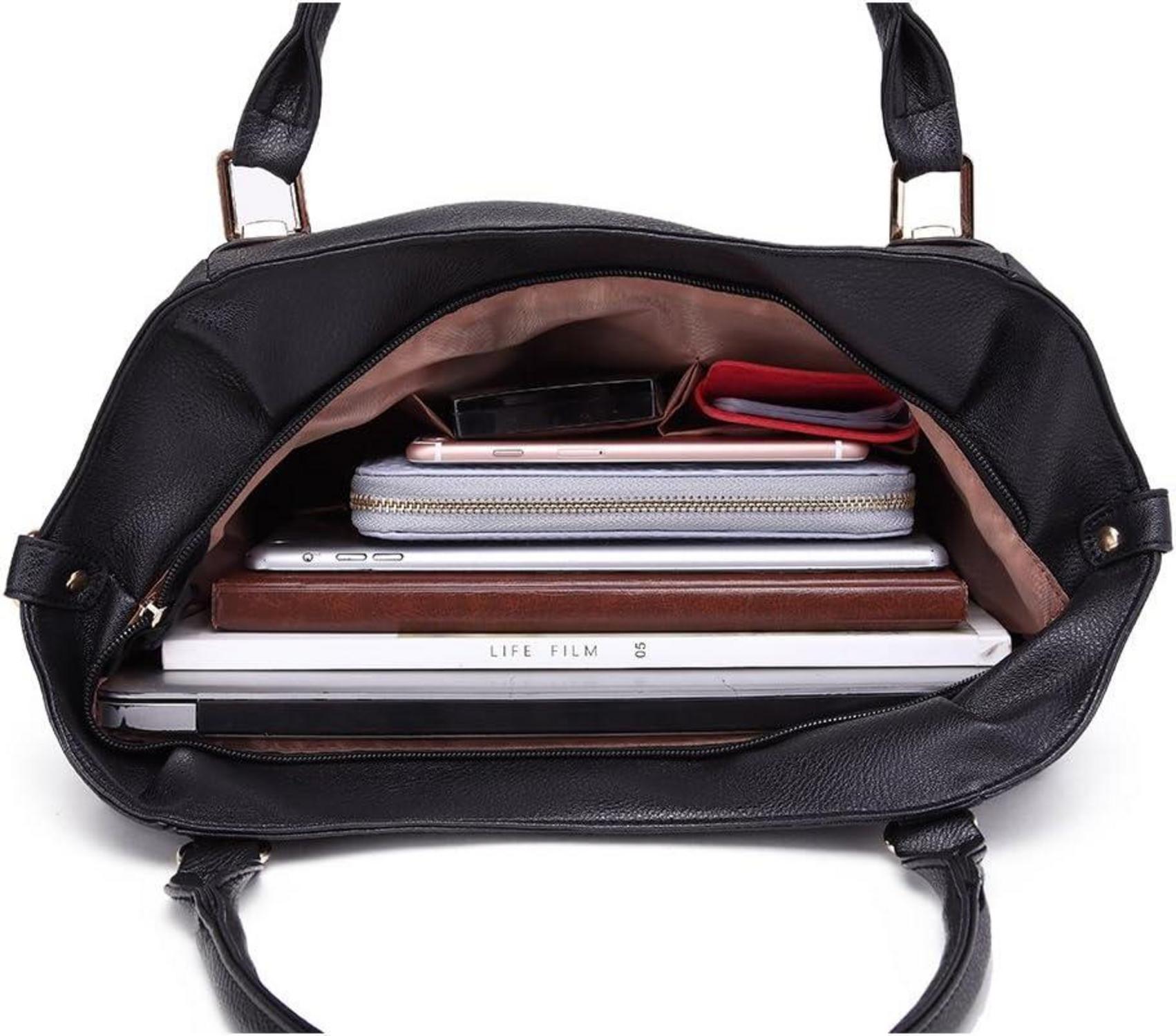 Große Tote Tasche Umhängetasche Schultertasche Damen PU Leder Navy