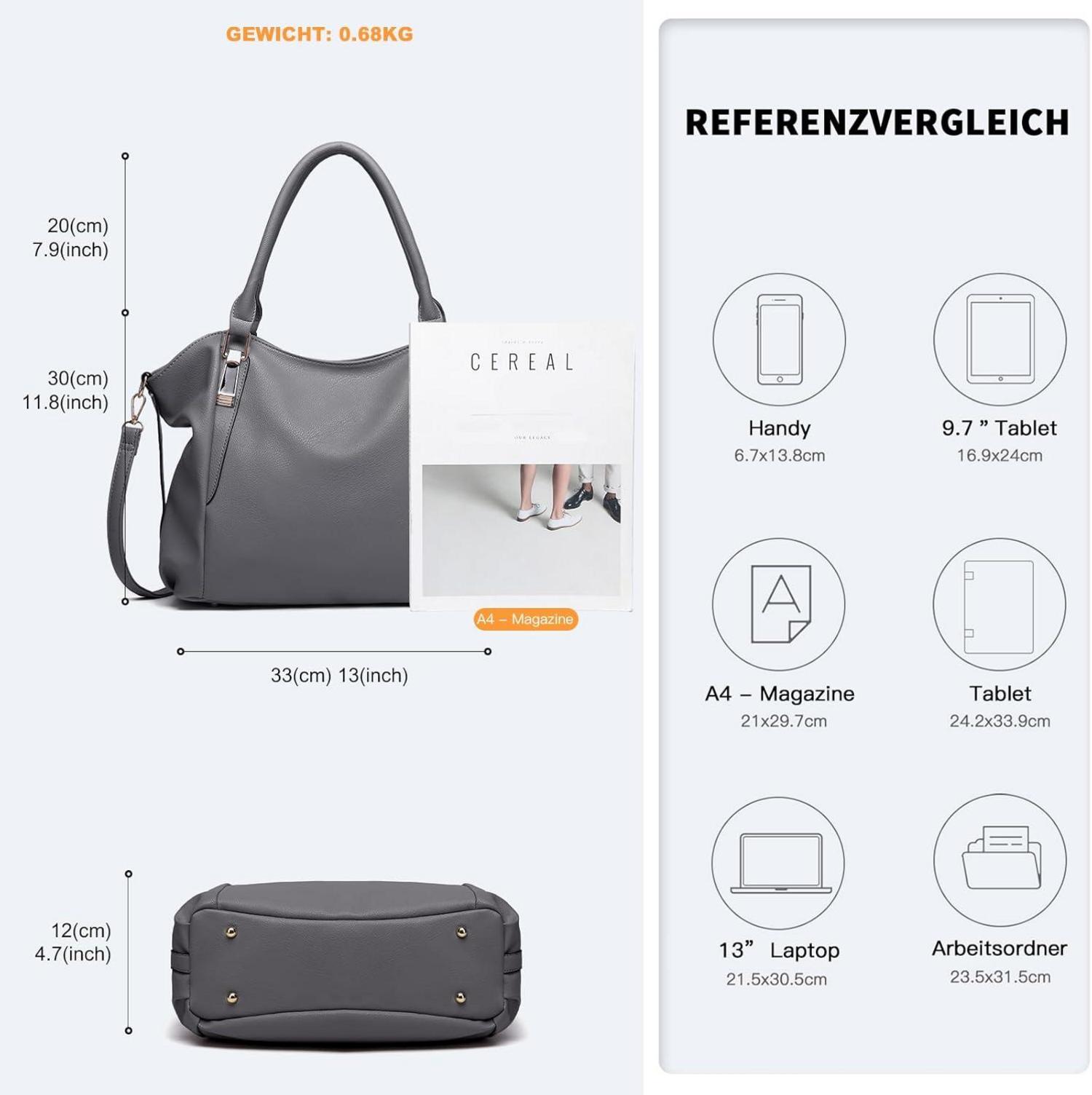 Miss Lulu Damen Handtasche Groß Tote Bag abnehmbarer Schultergurt PU Leder