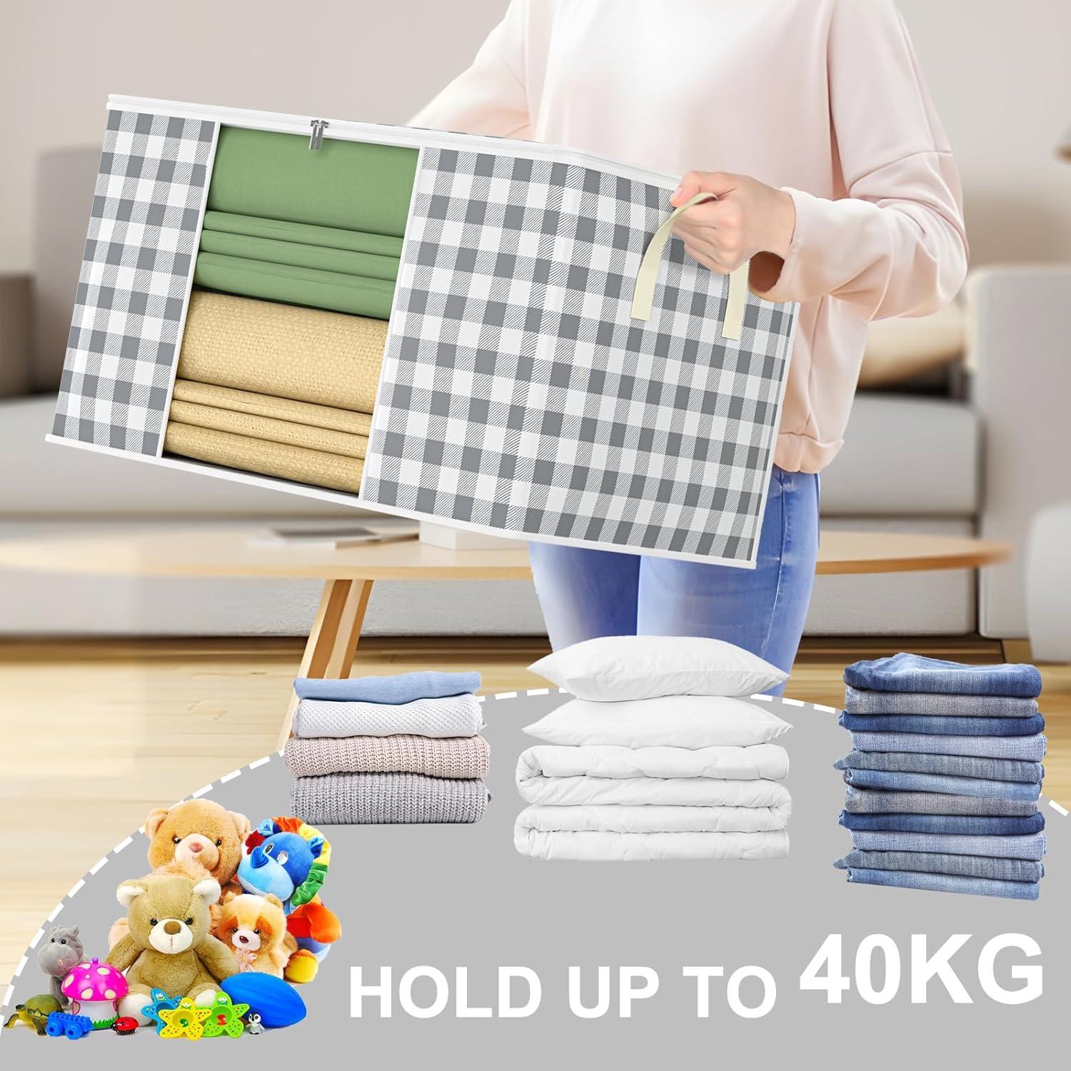 GoMaihe Aufbewahrungsbox mit Deckel 90L - 6 STK XXL Großraumtaschen Organizer Box Kleidung Bettwäsche Bettdecken Faltbarer Kleiderschrank