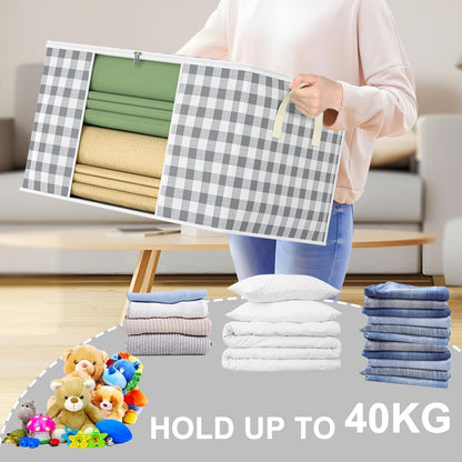 GoMaihe Aufbewahrungsbox mit Deckel 90L - 6 STK XXL Großraumtaschen Organizer Box Kleidung Bettwäsche Bettdecken Faltbarer Kleiderschrank