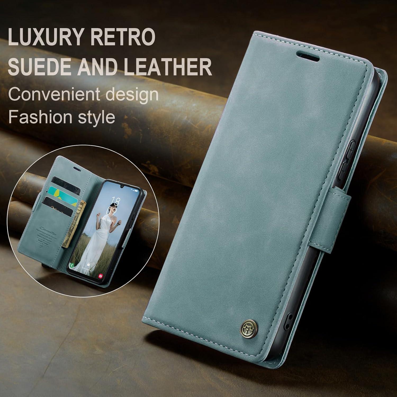 Leder Schutzhülle Samsung Galaxy A34 5G Hülle Flip Case Magnet 6,6'' - Blau