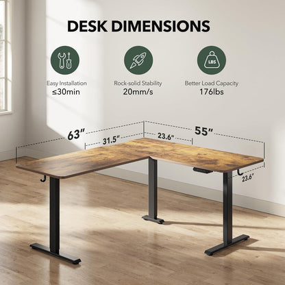 Höhenverstellbarer L-förmiger Stehschreibtisch Ecke 160 cm