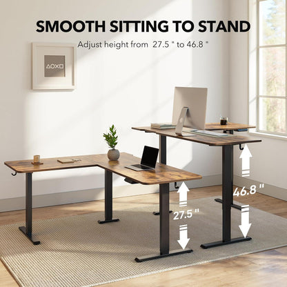 FEZIBO L-förmiger Stehschreibtisch Elektrisch Höhenverstellbar 160cm Schwarz/Dunkelbraun