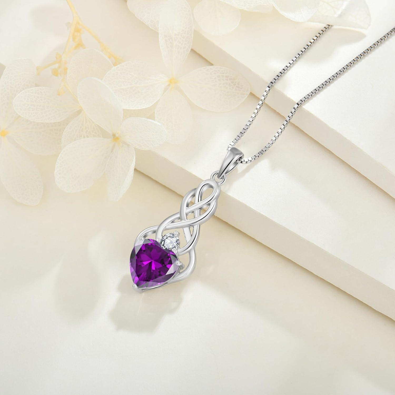 Unendlichkeit Keltischer Knoten Kette Damen 925 Sterling Silber Amethyst Mama-Geschenk