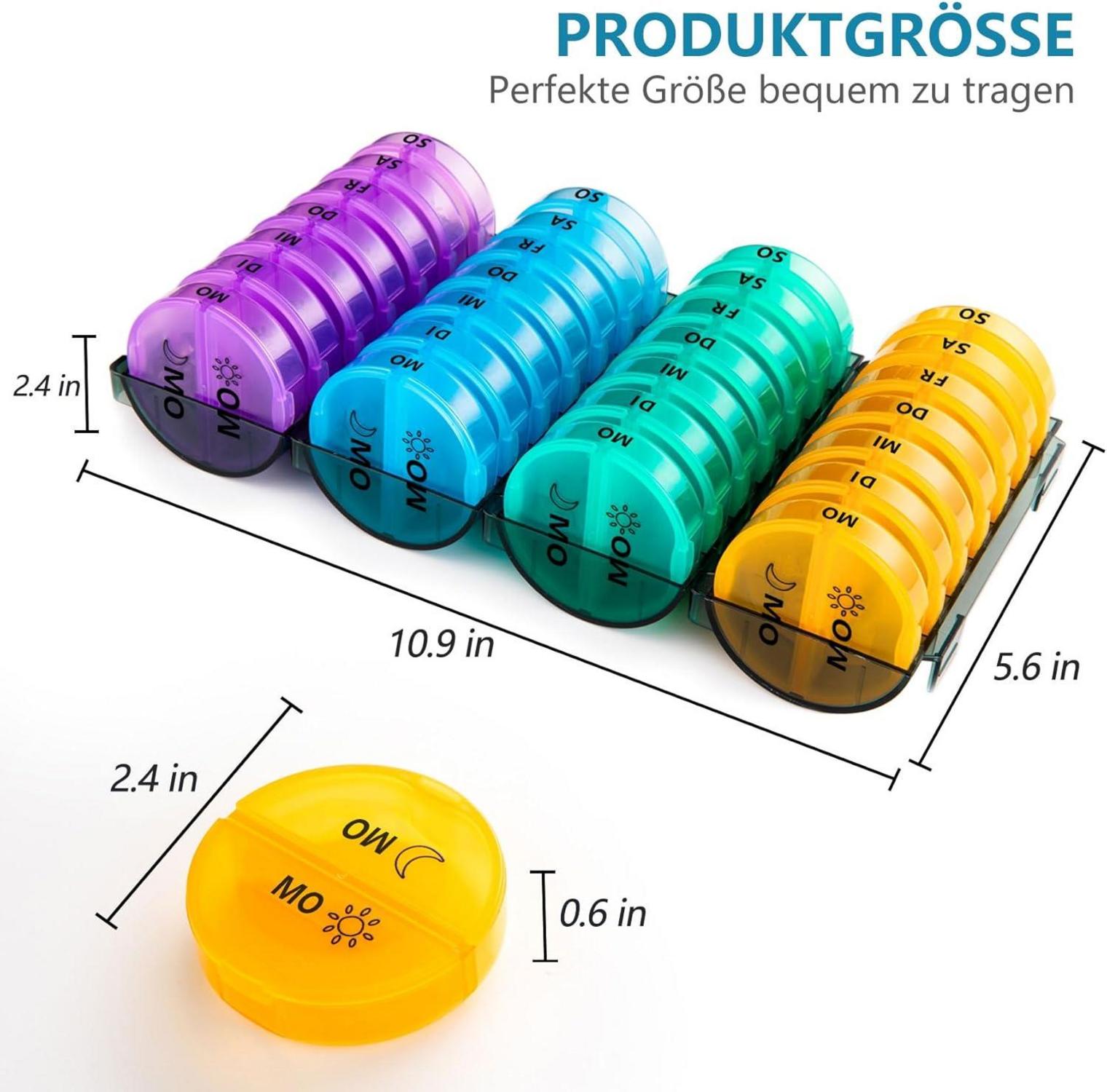 Medikamenten-Organizer 28 Tage, Pillendose morgens abends, Täglich, Vierfarbig