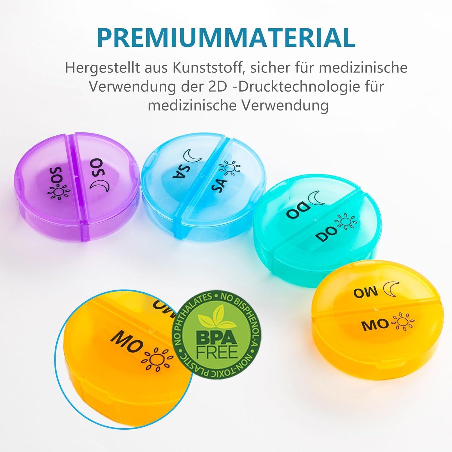 Medikamenten-Organizer 28 Tage, Pillendose morgens abends, Täglich, Vierfarbig