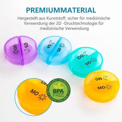 Medikamenten-Organizer 28 Tage, Pillendose morgens abends, Täglich, Vierfarbig