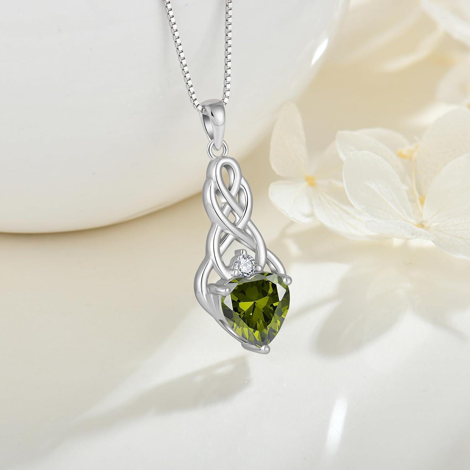 Keltischer Knoten Kette 925 Silber Geburtsstein Anhänger August