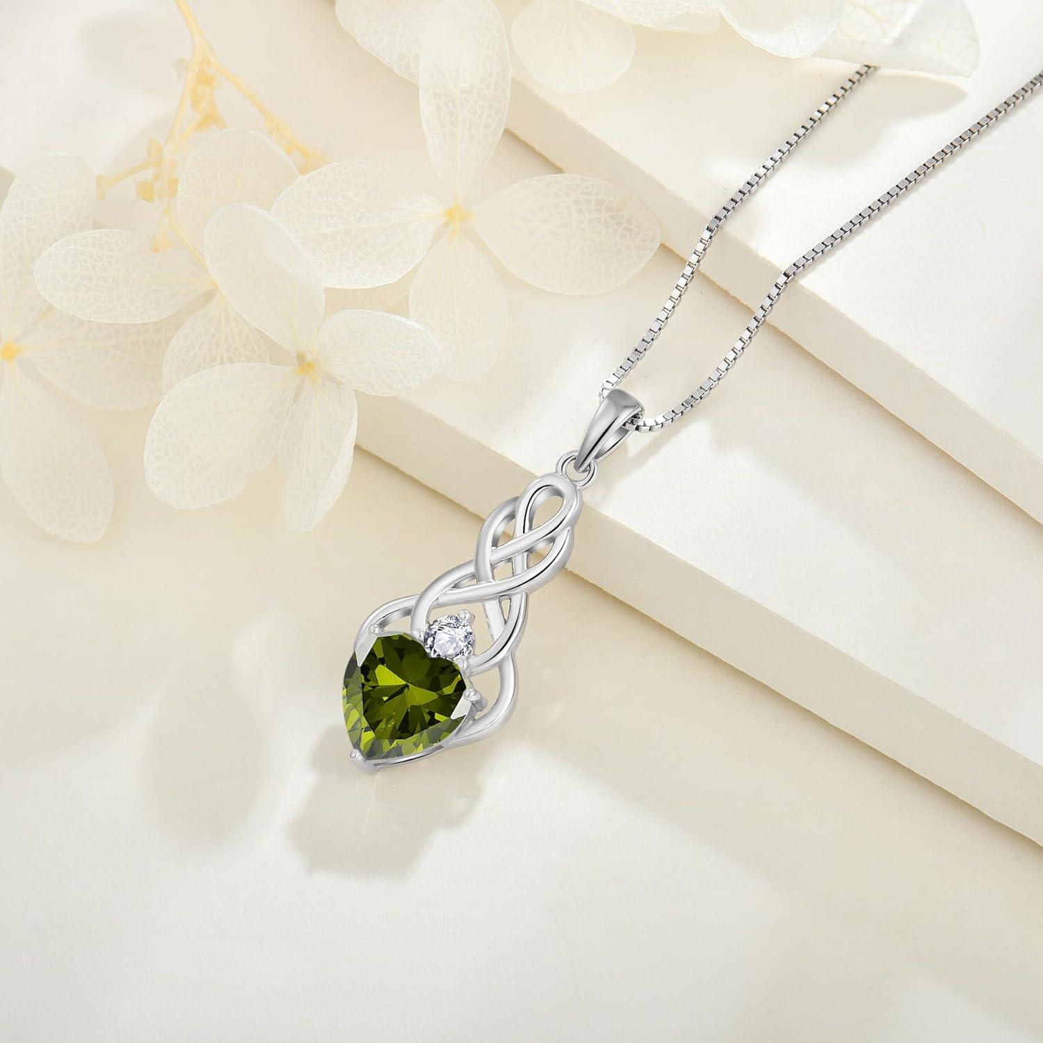 FJ Unendlichkeit Keltischer Knoten 925 Silber Kette August Peridot