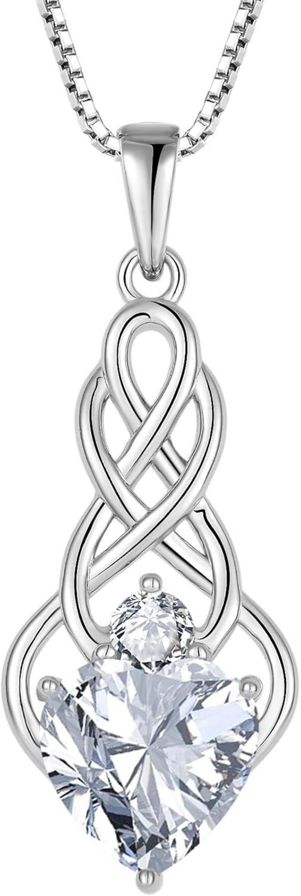 FJ Unendlichkeit Keltischer Knoten Geburtsstein Kette Silber Zirkonia