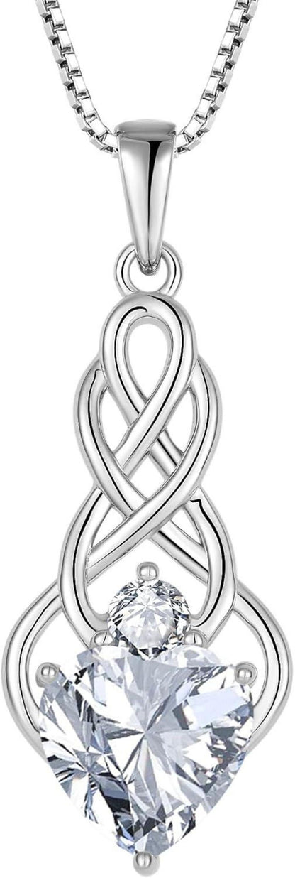 FJ Unendlichkeit Keltischer Knoten Geburtsstein Kette Silber Zirkonia