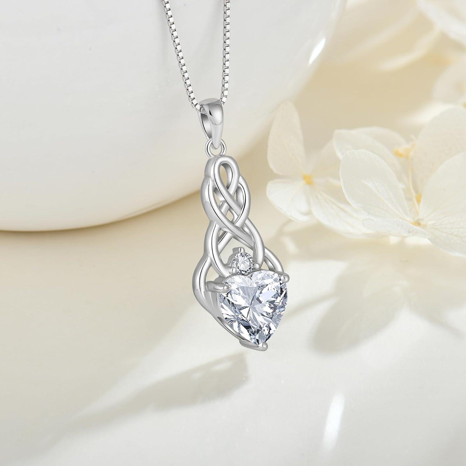 FJ Unendlichkeit Keltischer Knoten Geburtsstein Kette Silber Zirkonia