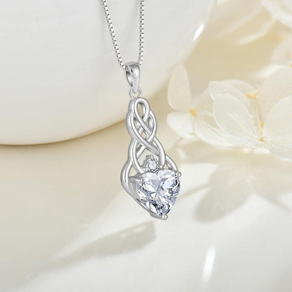 FJ Unendlichkeit Keltischer Knoten Geburtsstein Kette Silber Zirkonia