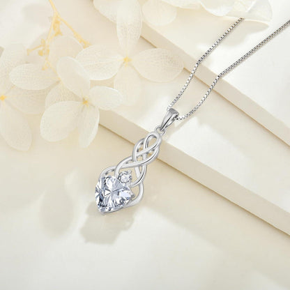 FJ Unendlichkeit Keltischer Knoten Kette 925 Silber Geburtsstein Anhänger Zirkonia