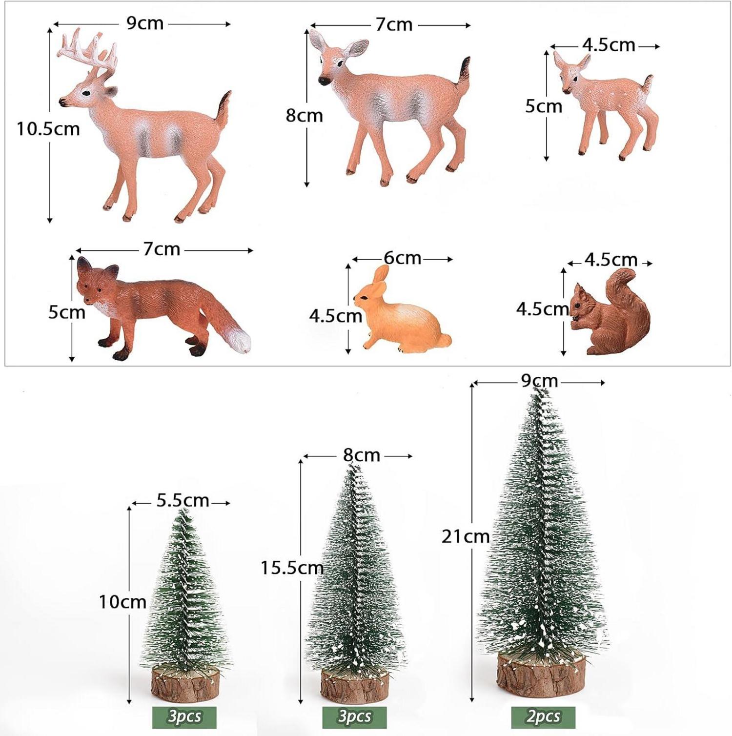 14 Stück Weihnachtsbaum Figuren Miniatur Rentier Hase Fuchs