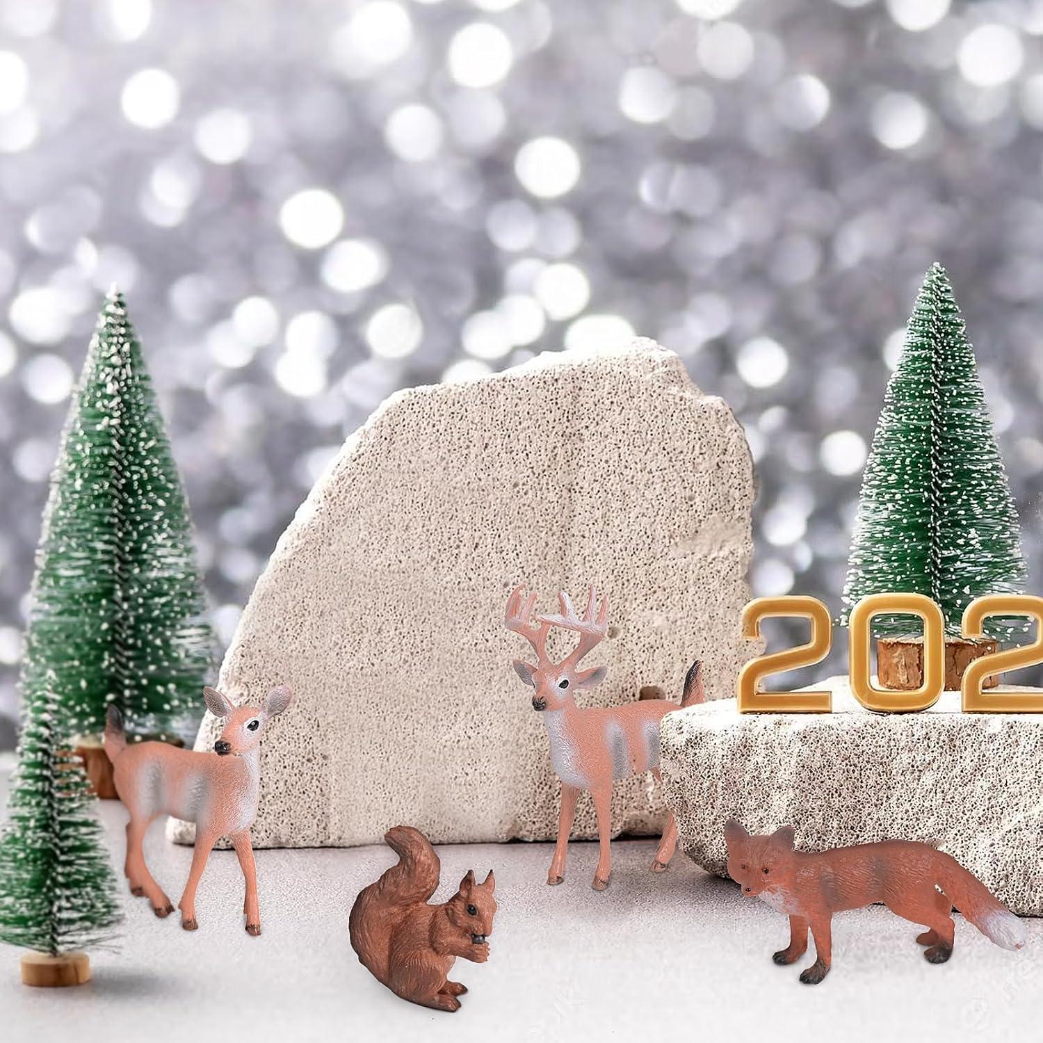 14 Stück Mini Weihnachten Figuren Baum Hirsche Hase Fuchs Rentier