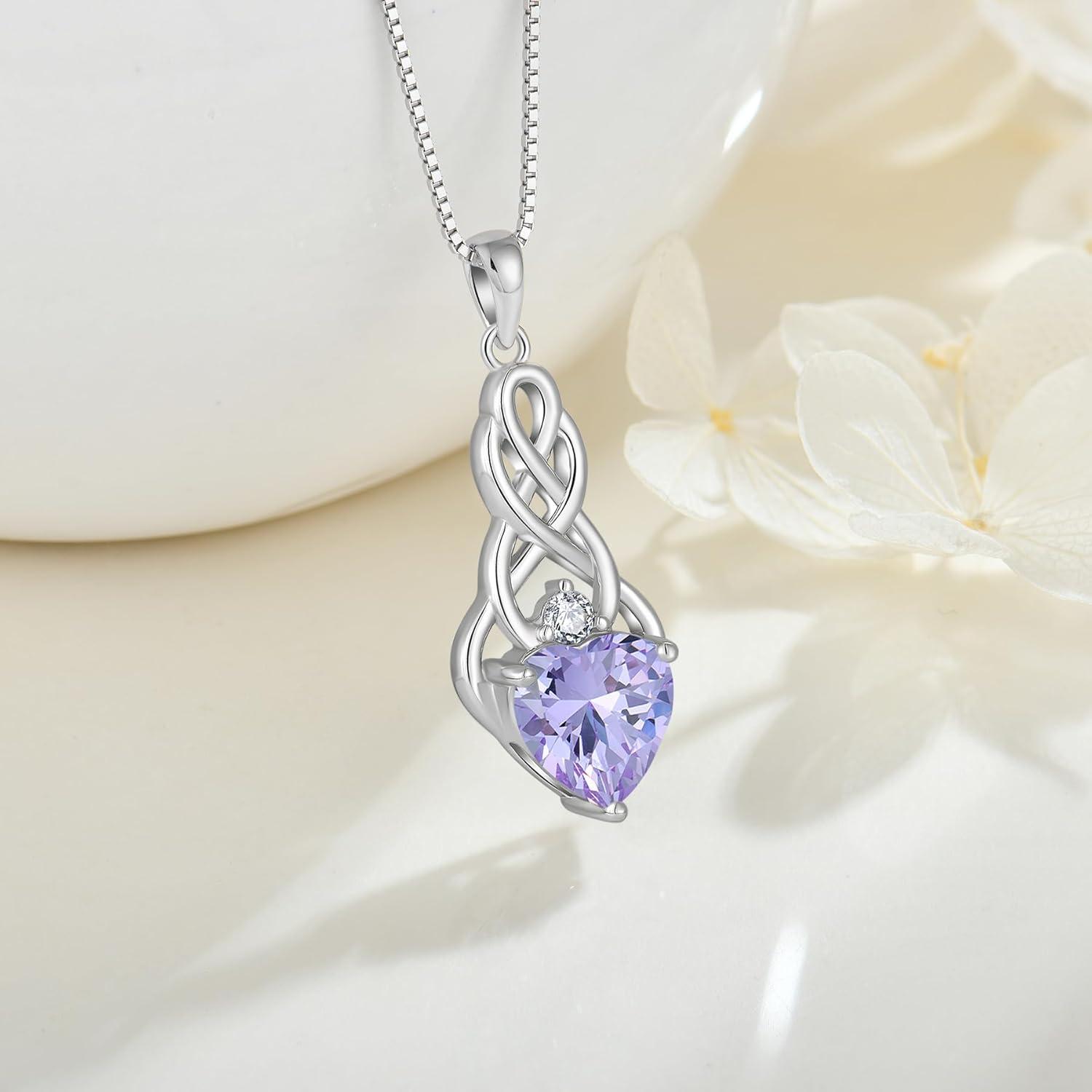 Keltischer Knoten Kette Damen 925 Silber Geburtsstein Anhänger Juni