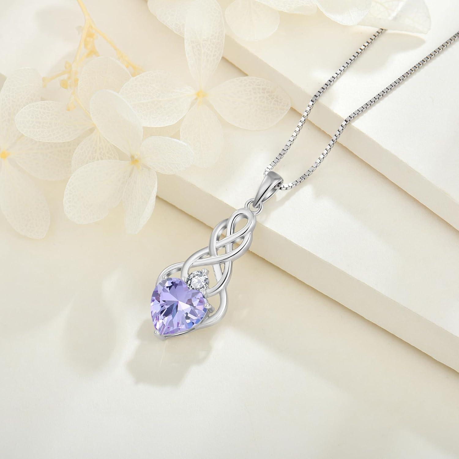 FJ Unendlichkeit Keltischer Knoten Kette 925 Sterling Silber Geburtsstein Anhänger Alexandrit