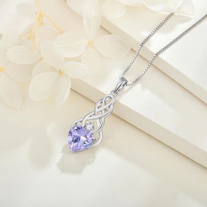 FJ Unendlichkeit Keltischer Knoten Kette 925 Sterling Silber Geburtsstein Anhänger Alexandrit