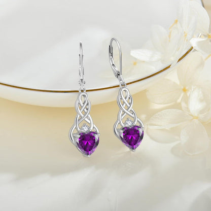 FJ Unendlichkeit Keltischer Knoten Ohrringe 925 Silber Amethyst