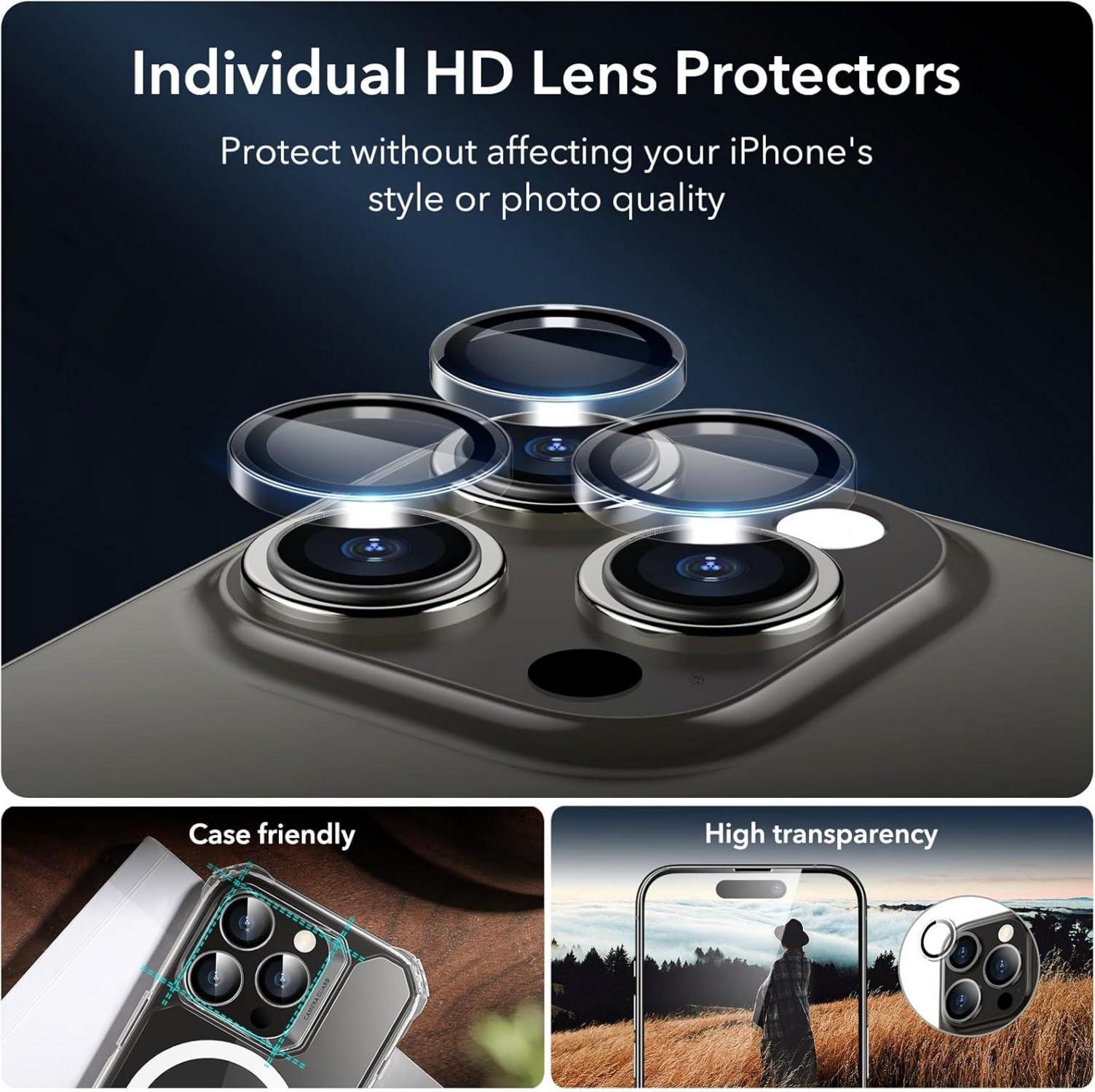ESR Panzerglas Set für iPhone 14 Pro Max, 3 Displayschutzfolien + Kamera Linsenschutz, Militärnorm, Kratzfest