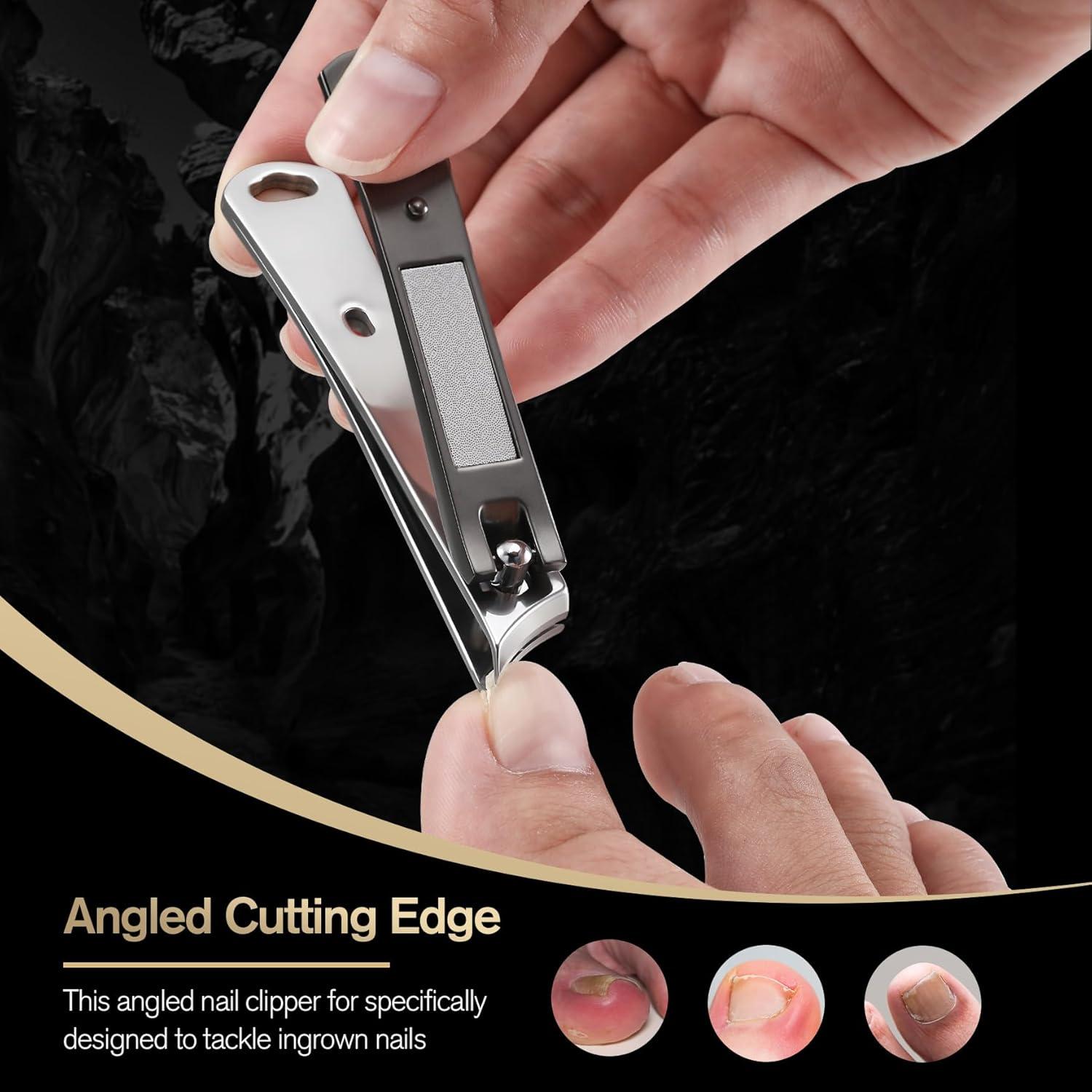 Nail Clipper & Glass Nail File Set - Professional Stainless Steel Tool for Ingrown Toenails
