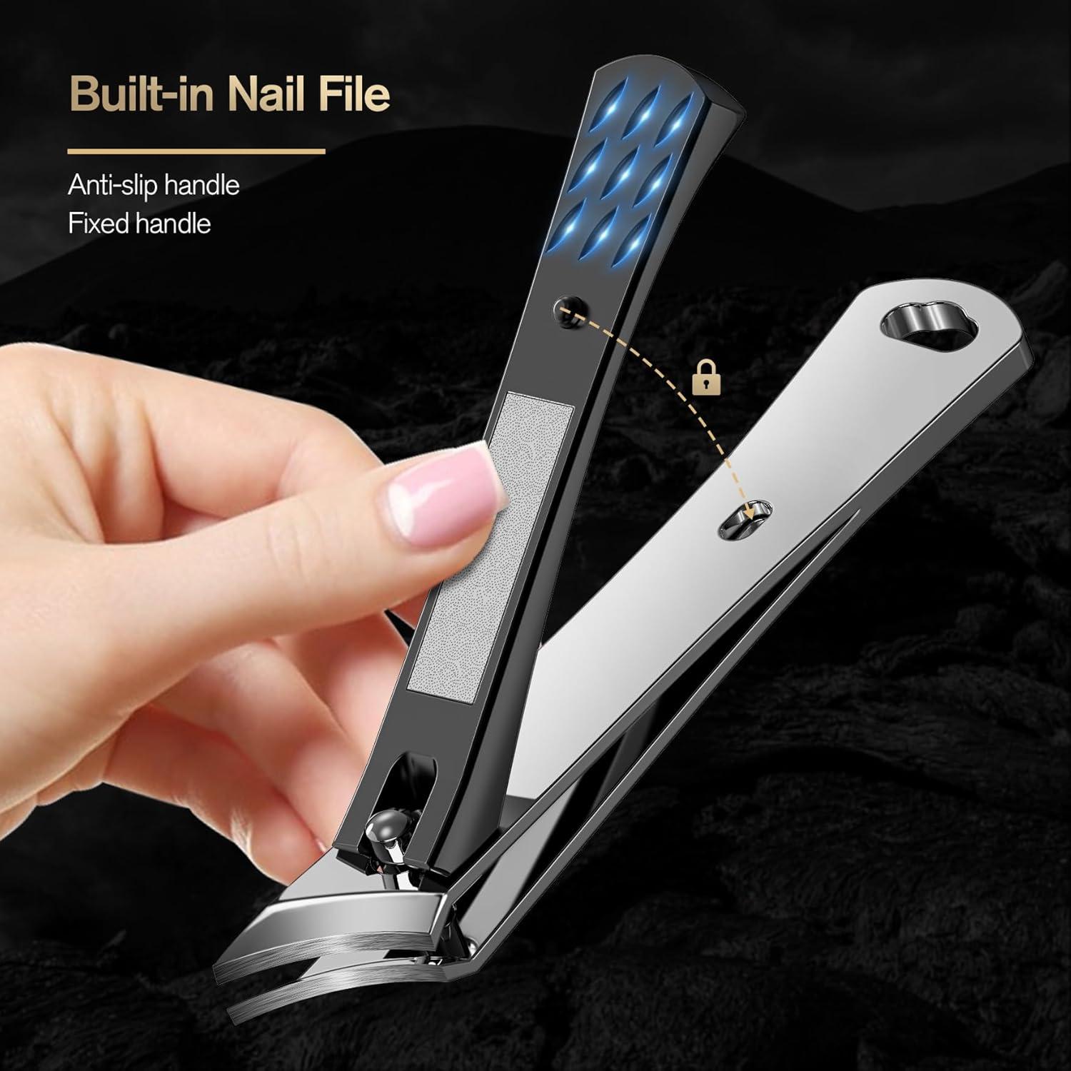 Nail Clipper Set with Glass File Slant Curved Blade Stainless Steel Cuticle