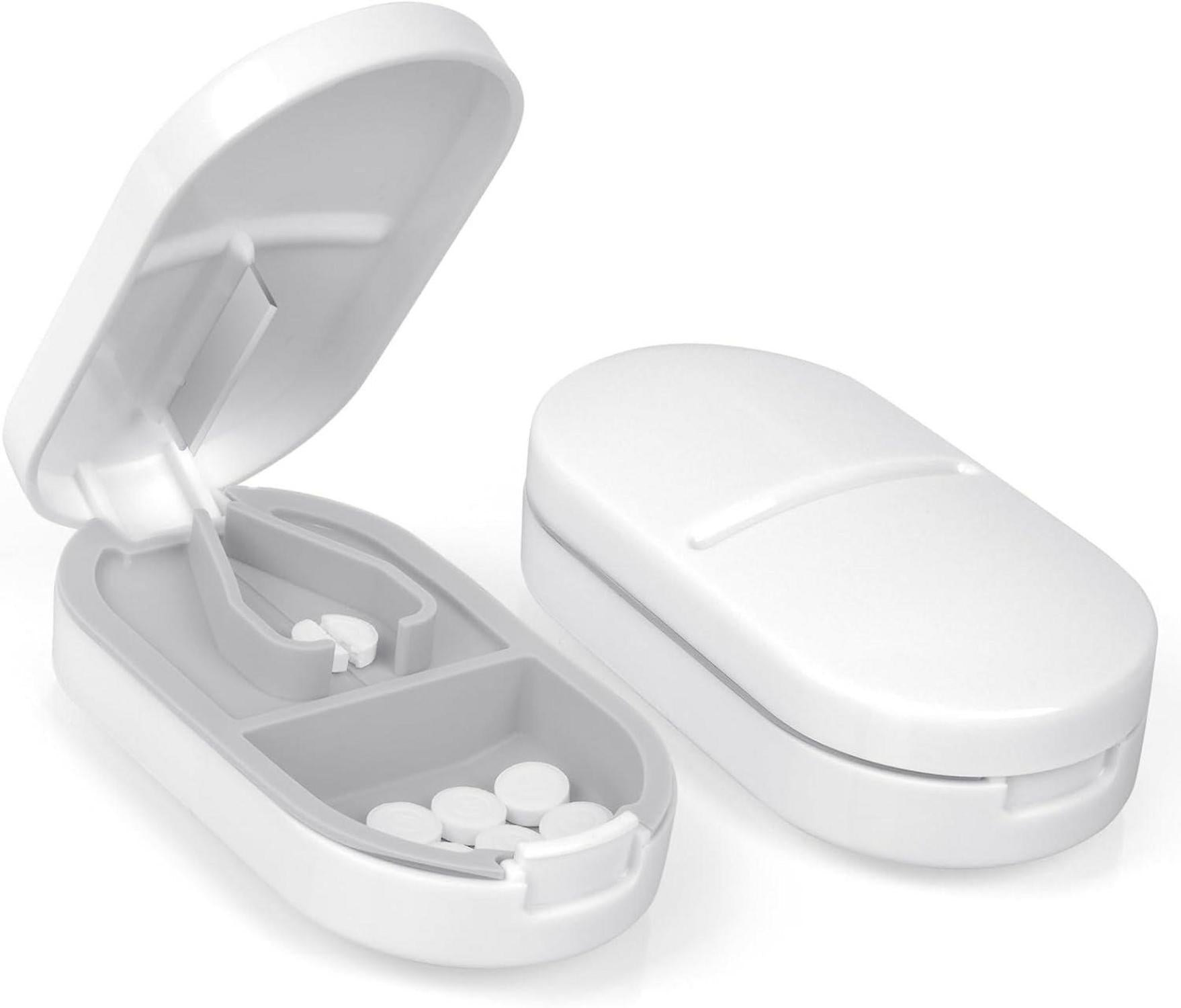 Tablettenteiler mit Aufbewahrungsfach und scharfen Klingen